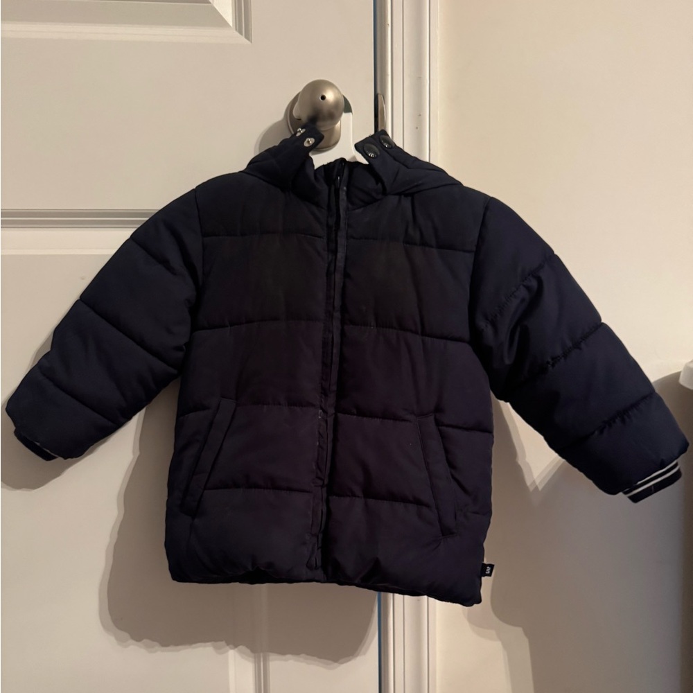 Baby Gap Boys Hooded Puffer winter blue down jacket coat, size 12-18 months.